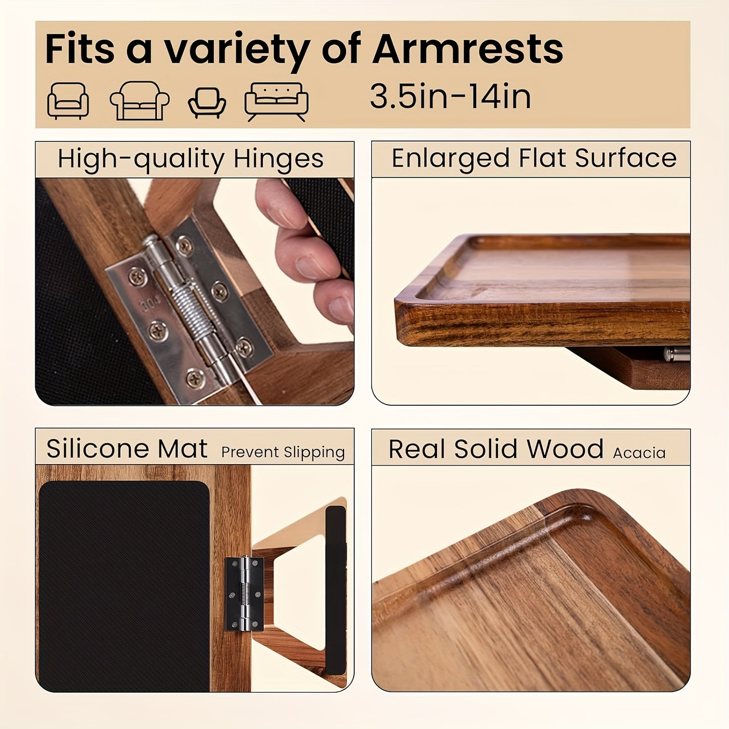 Wooden Sofa Clip-on Armrest Tray