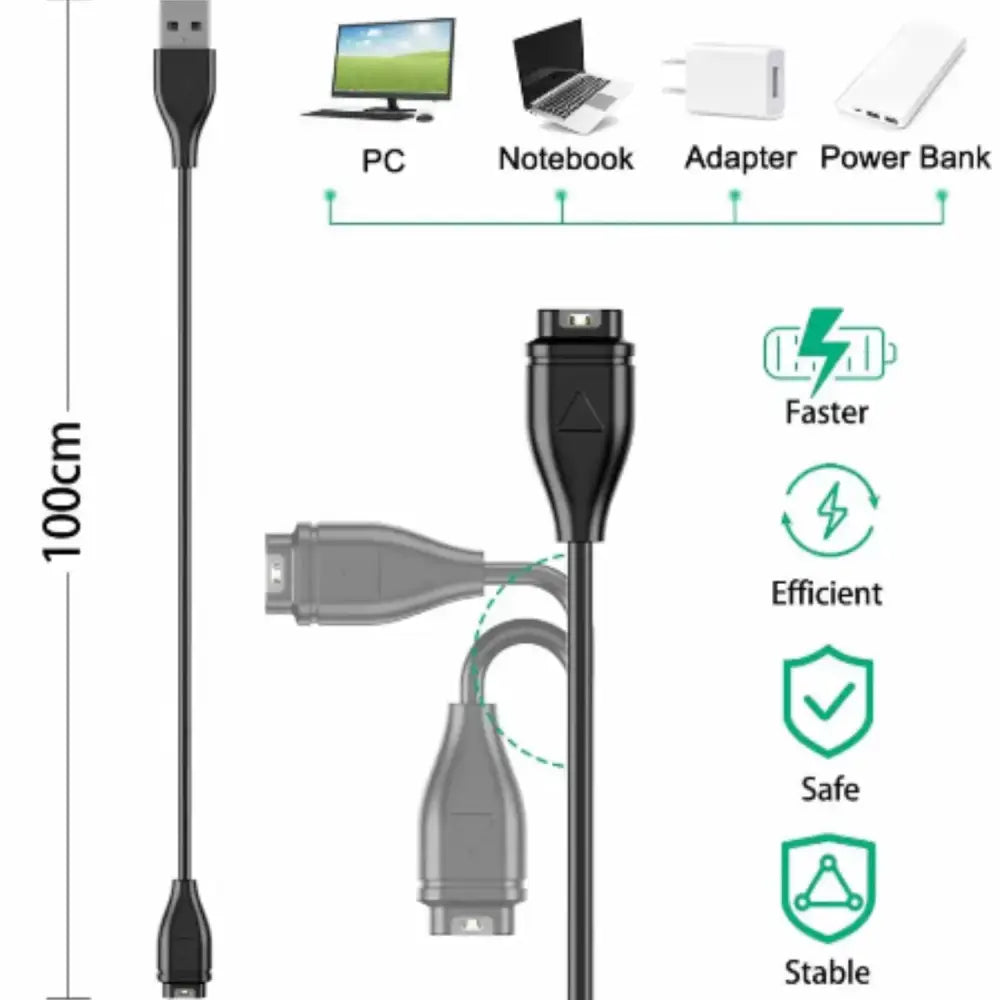 100cm USB-C Charger for Garmin Fenix 5–6 Pro