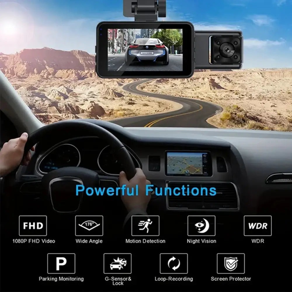 1080P Dash Cam With WiFi 3 Cameras Front Inside Rear Car Video Recording Wide Angle Night Vision 24H Monitor - 1 Set