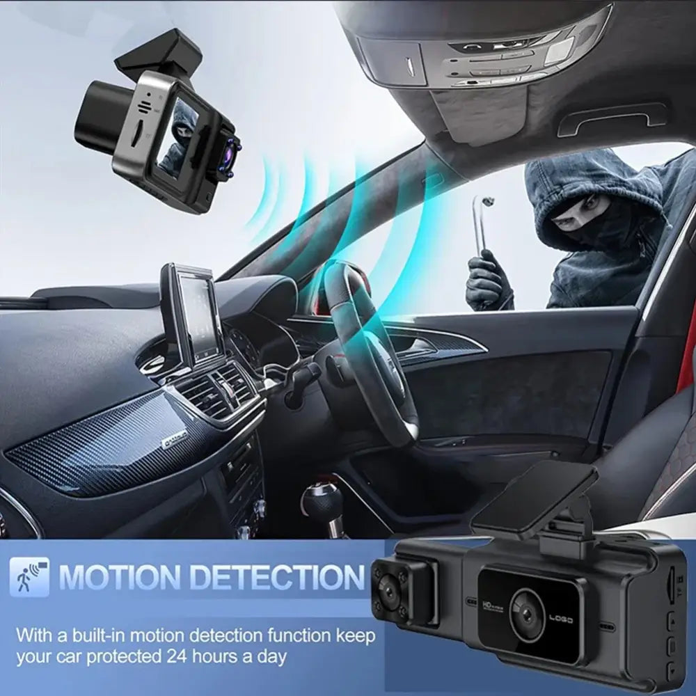 1080P Dash Cam With WiFi 3 Cameras Front Inside Rear Car Video Recording Wide Angle Night Vision 24H Monitor - 1 Set