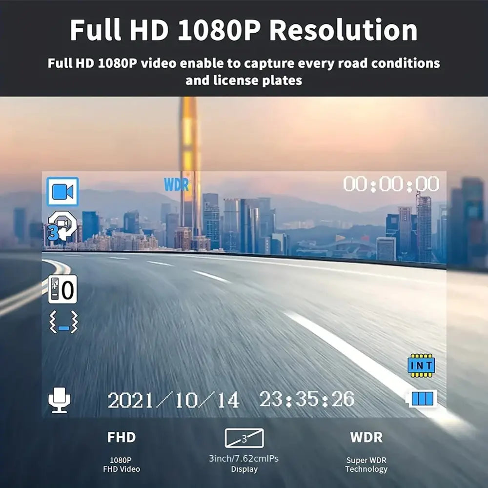 1080P Dash Cam With WiFi 3 Cameras Front Inside Rear Car Video Recording Wide Angle Night Vision 24H Monitor - 1 Set