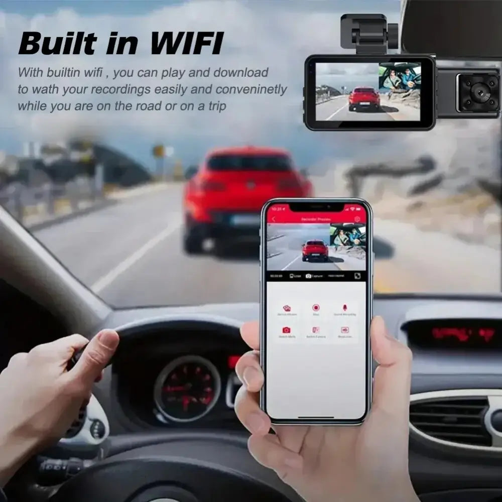 1080P Dash Cam With WiFi 3 Cameras Front Inside Rear Car Video Recording Wide Angle Night Vision 24H Monitor - 1 Set