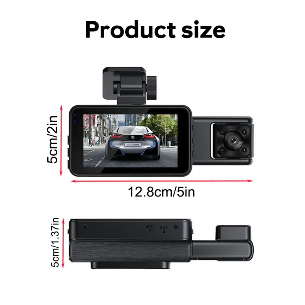 1080P Dash Cam With WiFi 3 Cameras Front Inside Rear Car Video Recording Wide Angle Night Vision 24H Monitor - 1 Set