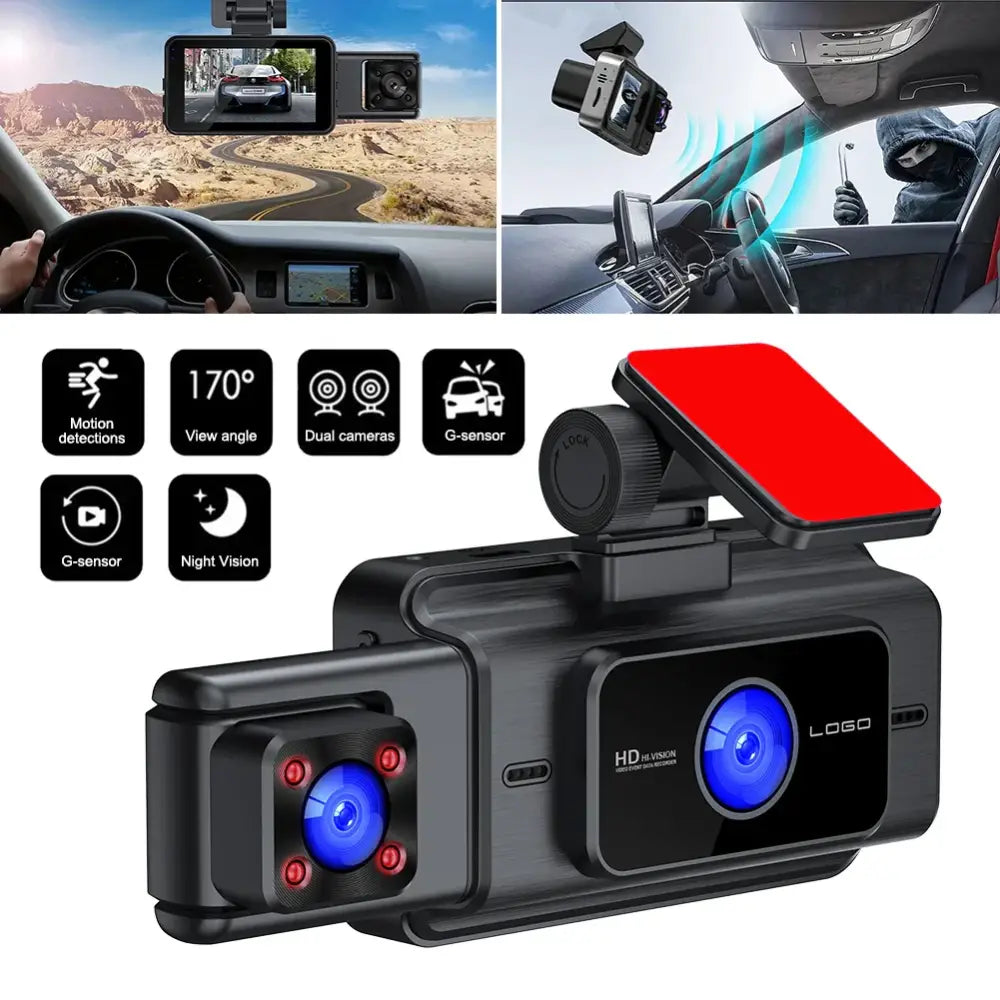 1080P Dash Cam With WiFi 3 Cameras Front Inside Rear Car Video Recording Wide Angle Night Vision 24H Monitor - 1 Set