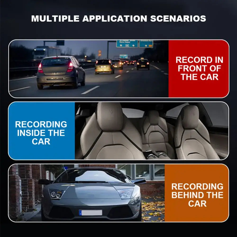 1080P Dash Cam With WiFi 3 Cameras Front Inside Rear Car Video Recording Wide Angle Night Vision 24H Monitor - 1 Set