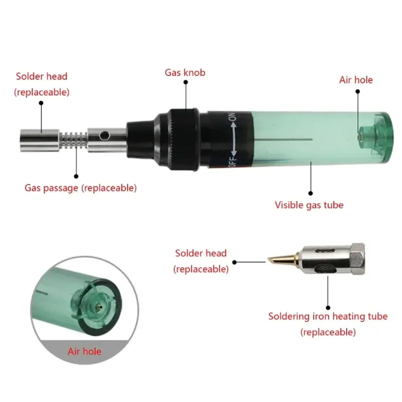 12 in 1 Portable Gas Soldering Iron Gas 1300Celsius Gas Set Adjustable Flame Weld Tools Heat Blower J6PC