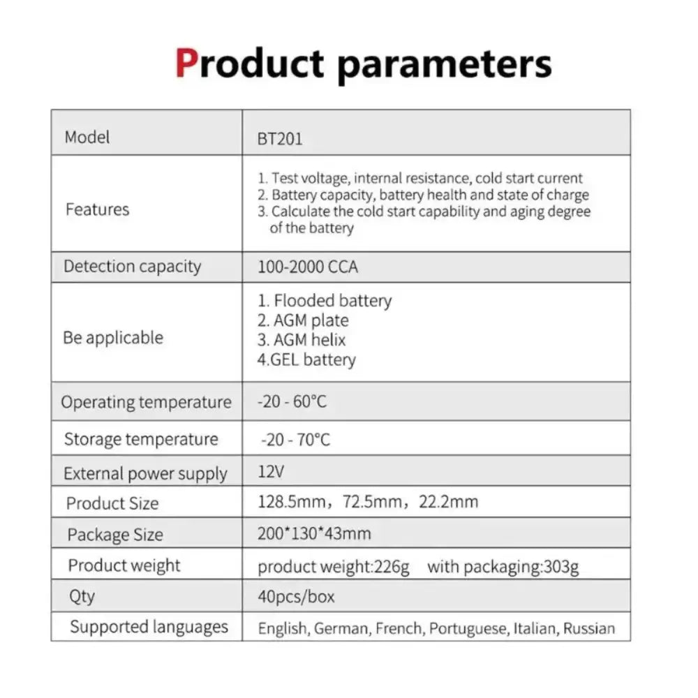 12V Car Battery Tester - Bt201