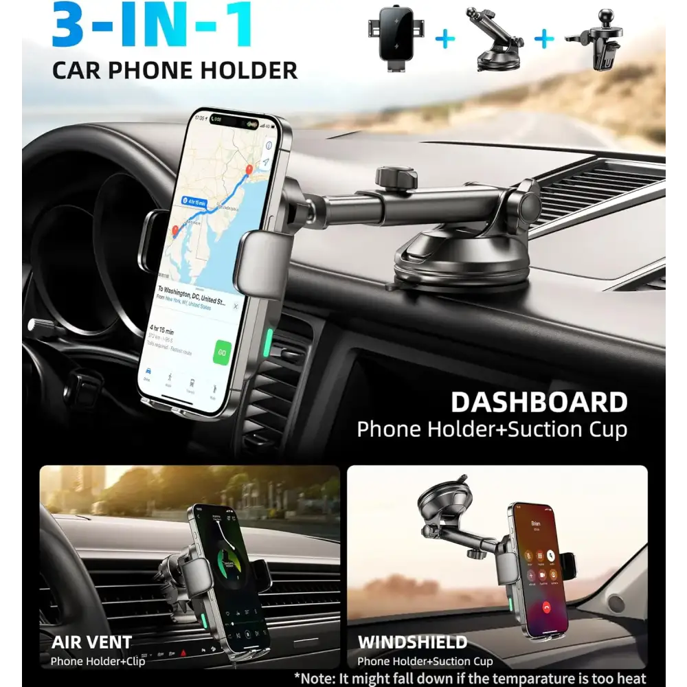 15W Wireless Car Charger Phone Holder - Black - 9eight5