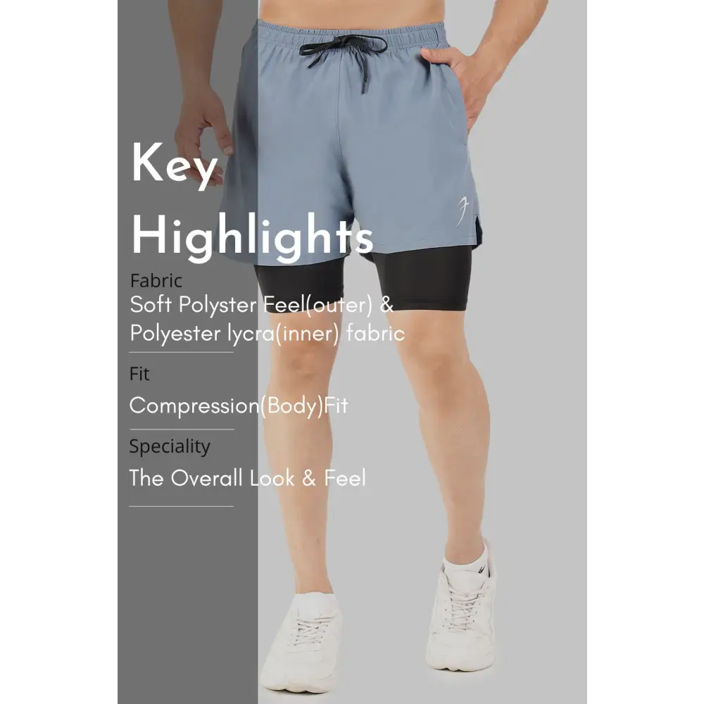 2 in 1 5’’ Compression Shorts Light Grey - Shorts