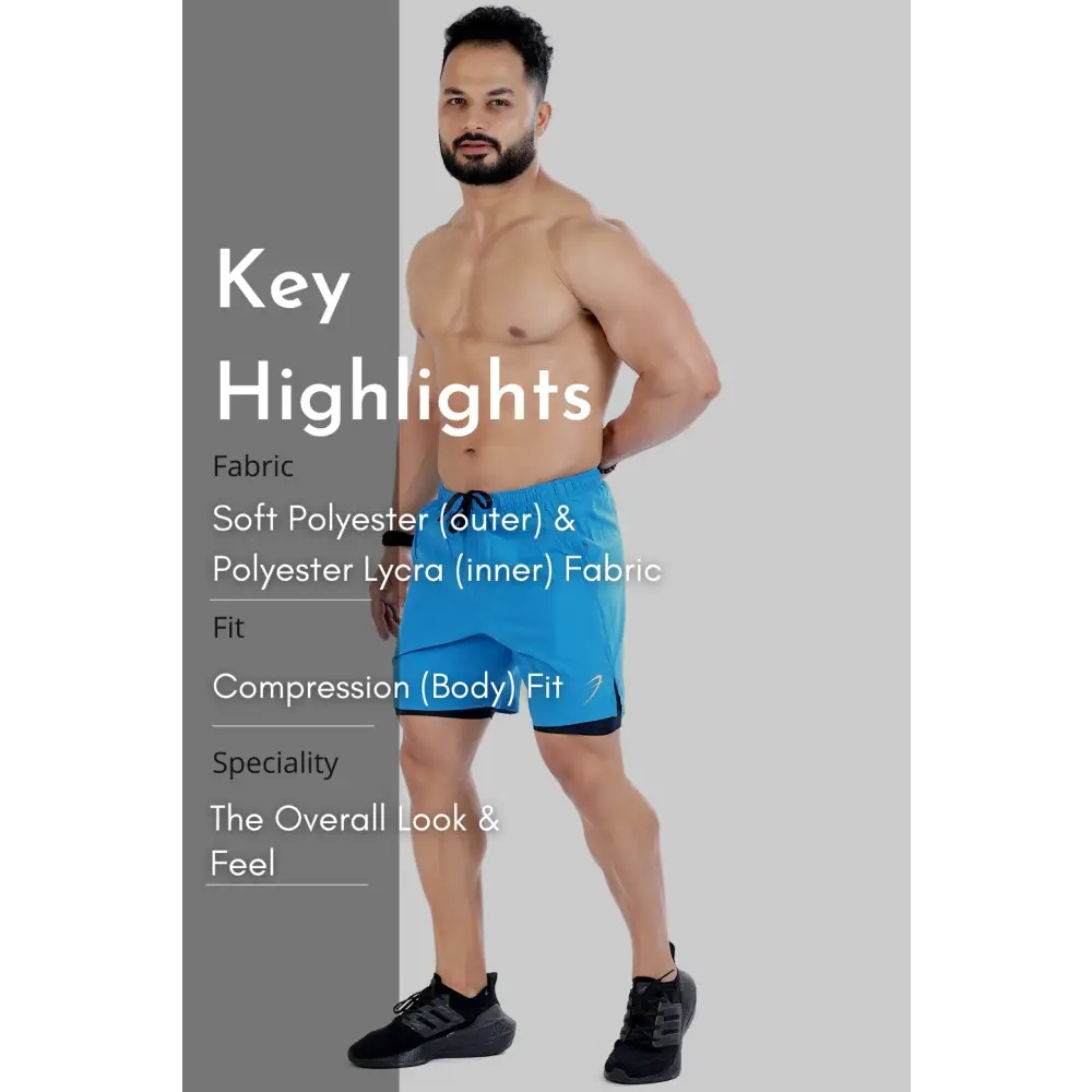 2 in 1 Compression Shorts Blue - Shorts