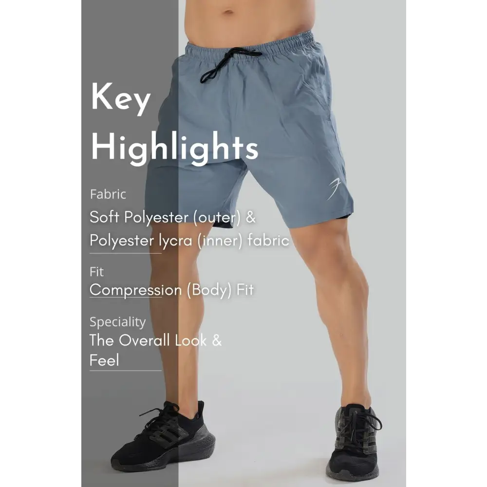 2 in 1 Compression Shorts Light Grey - Shorts