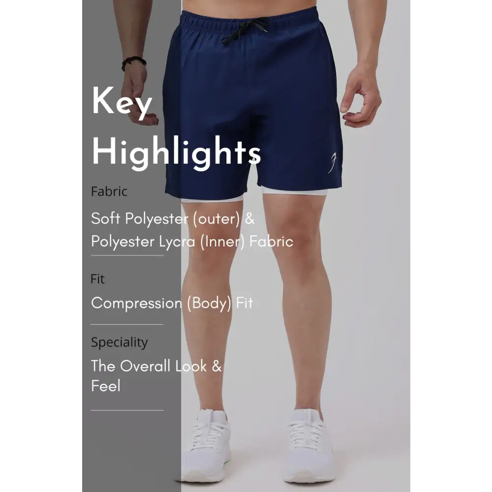 2 in 1 Compression Shorts Navy - Shorts