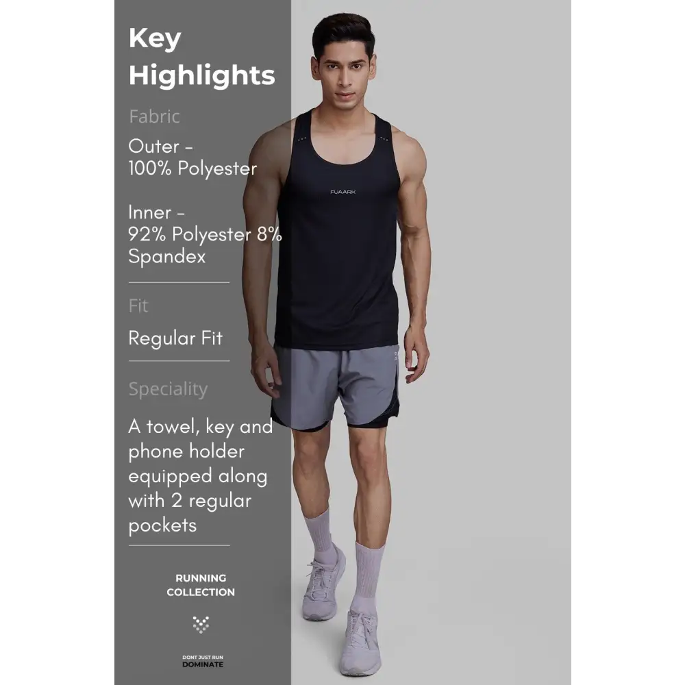 2 in 1 Mesh Shorts Foggy Grey With Black - Shorts