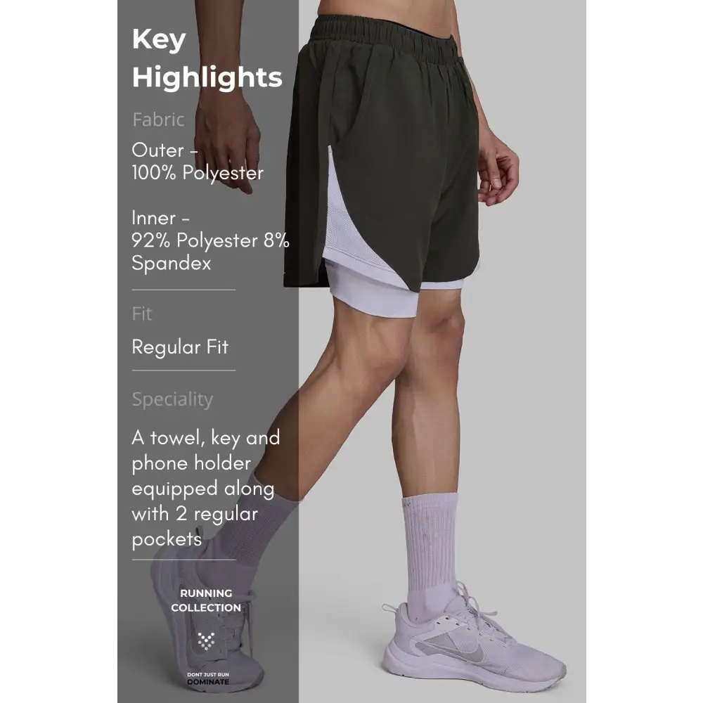 2 in 1 Mesh Shorts Olive - Shorts