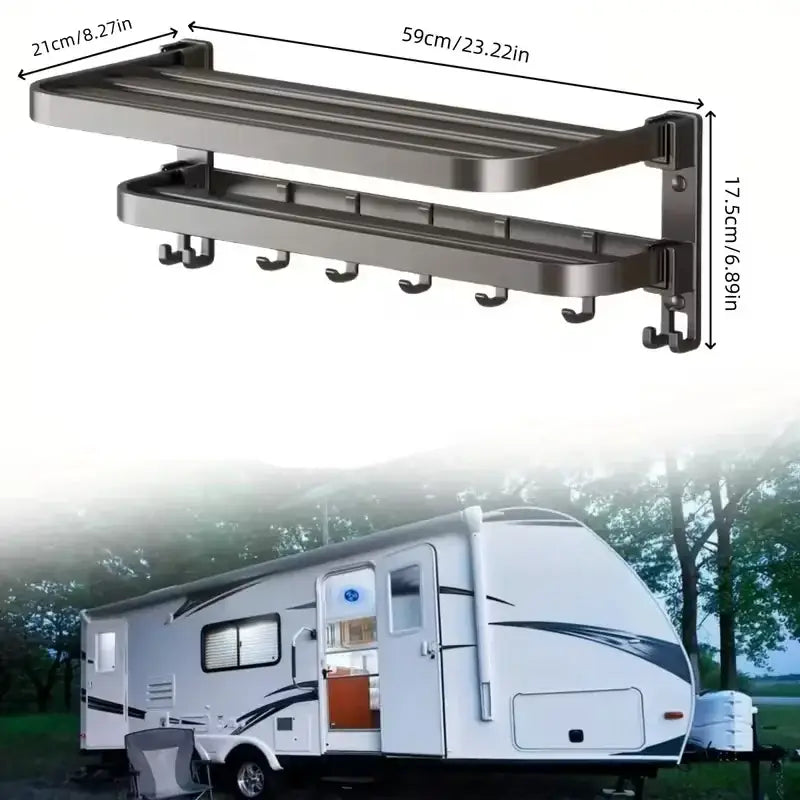 2-Layer Foldable RV Wall-Mount Towel Rack (different sizes available) - Towel Rack / Gray / 60cm - SS