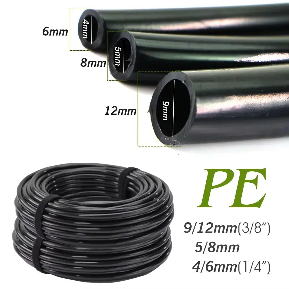 20–50m Black PE Garden Hose OD 6/8/12mm for Irrigation & Lawn - PE Hose / 6mm / 20m-65.6FT - SS