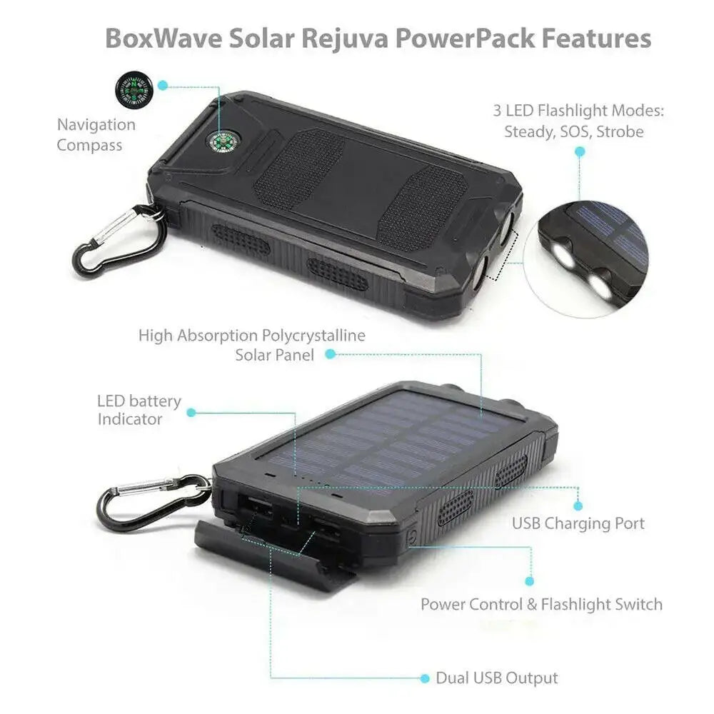 20000Mah Solar Powered Waterproof Power Bank - Black / 20000Mah