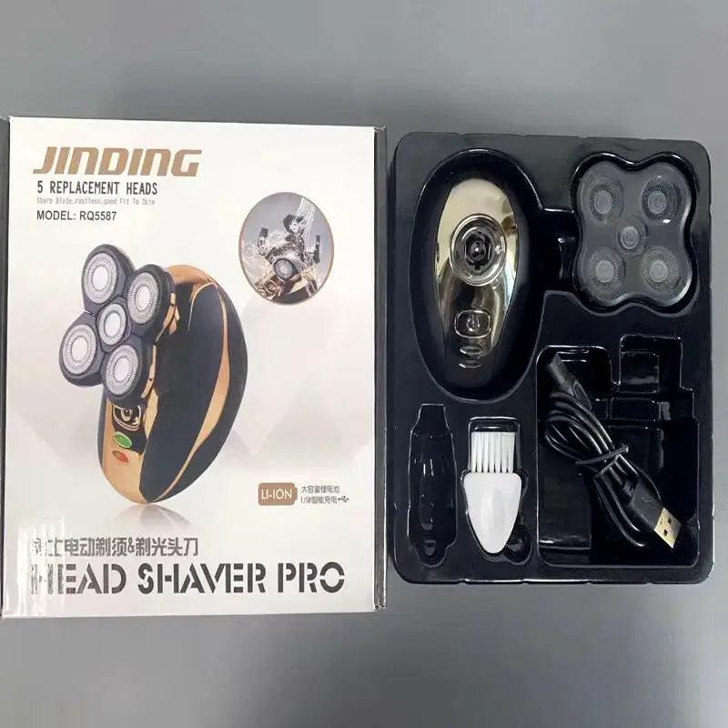 2025 Waterproof Rotary Electric Shaver and Beard Trimmer with 5 Heads - Rechargeable Men’s Grooming Tool - Black