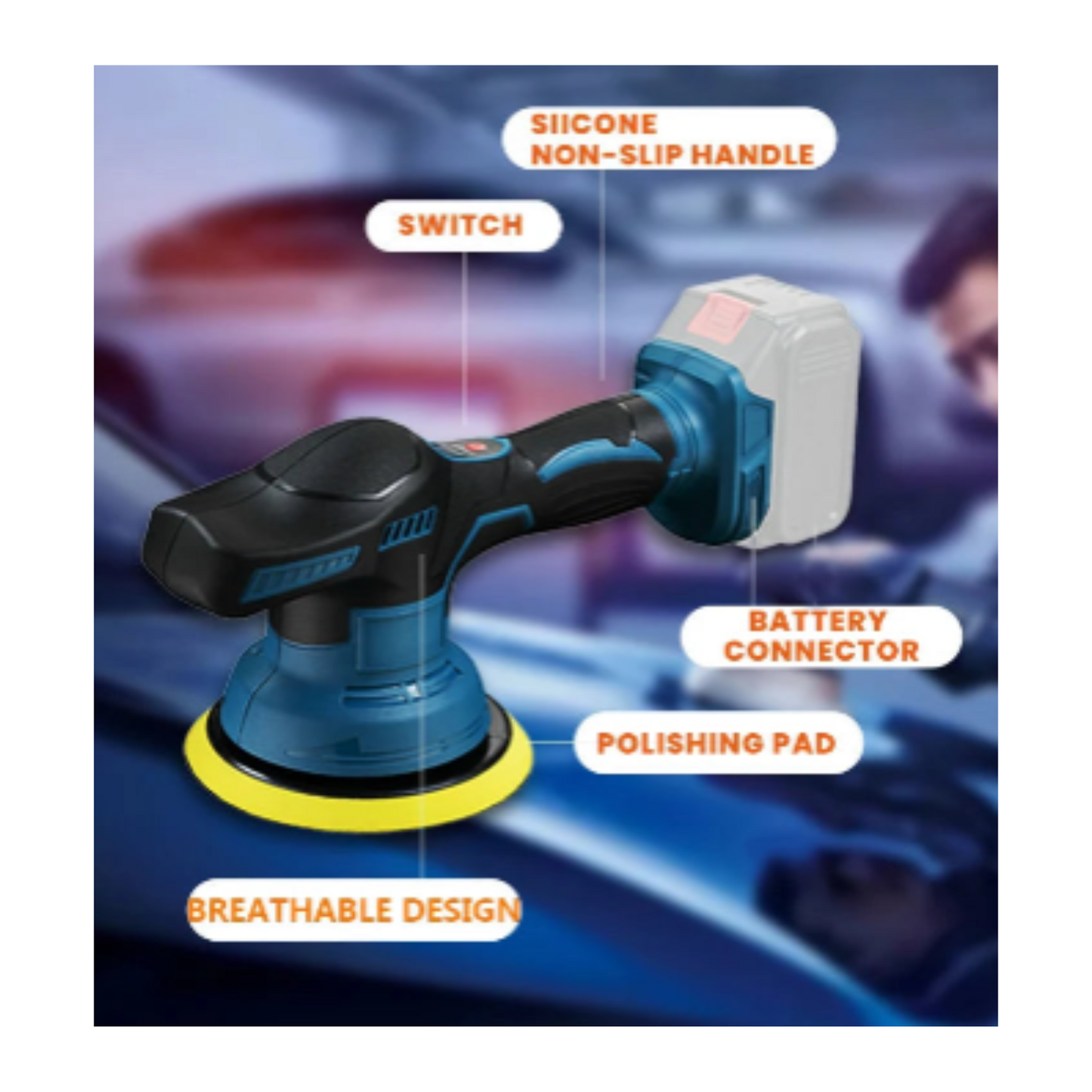 Cordless Car Polisher 18–21V – 8-Speed (available in 4 types)