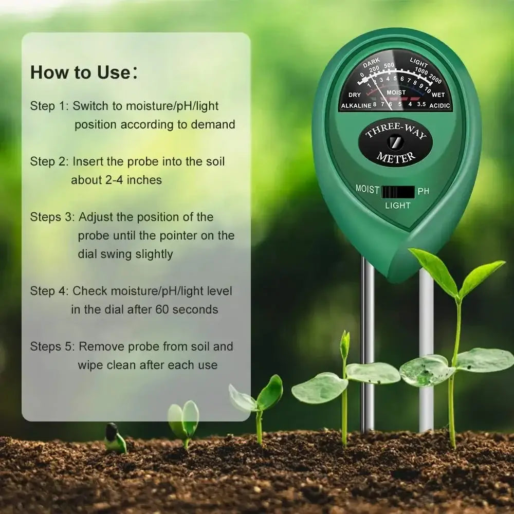 3 In1 Soil Moisture Sensor Meter Soil Water Moisture PH Measuring Tool Garden Plant Acidity Humidity Sunlight Test