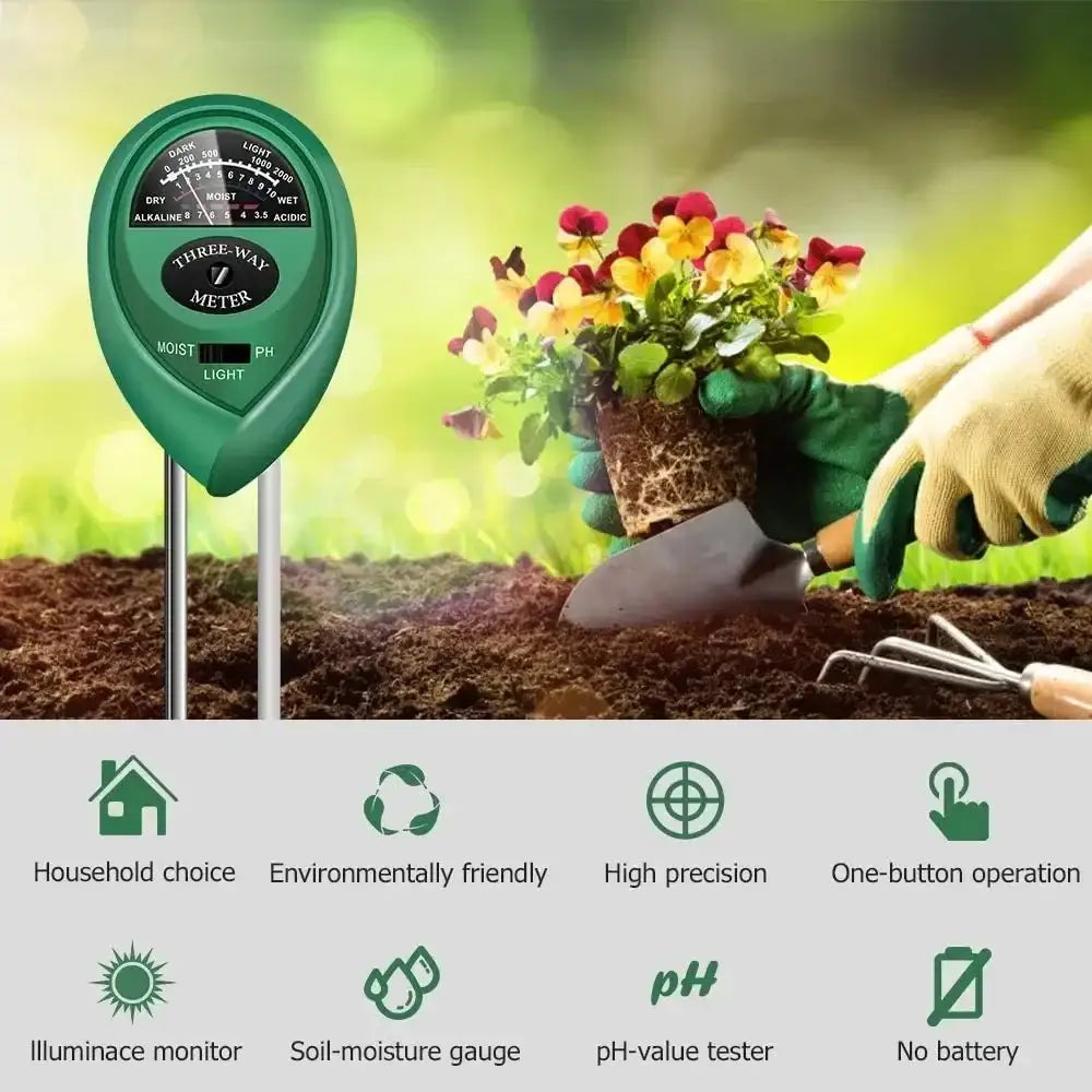 3 In1 Soil Moisture Sensor Meter Soil Water Moisture PH Measuring Tool Garden Plant Acidity Humidity Sunlight Test