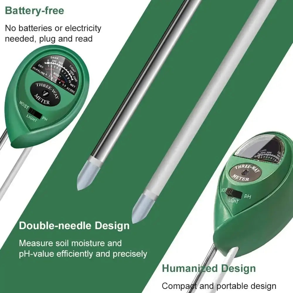 3 In1 Soil Moisture Sensor Meter Soil Water Moisture PH Measuring Tool Garden Plant Acidity Humidity Sunlight Test