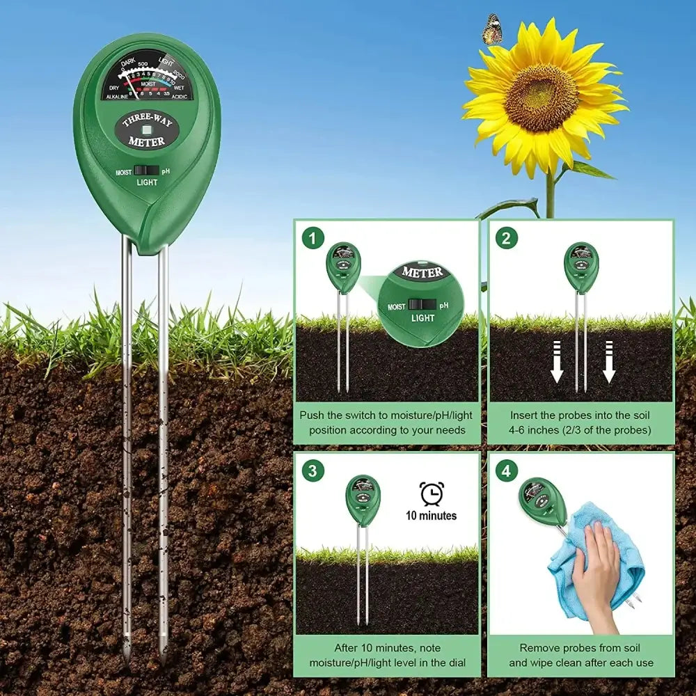 3 In1 Soil Moisture Sensor Meter Soil Water Moisture PH Measuring Tool Garden Plant Acidity Humidity Sunlight Test