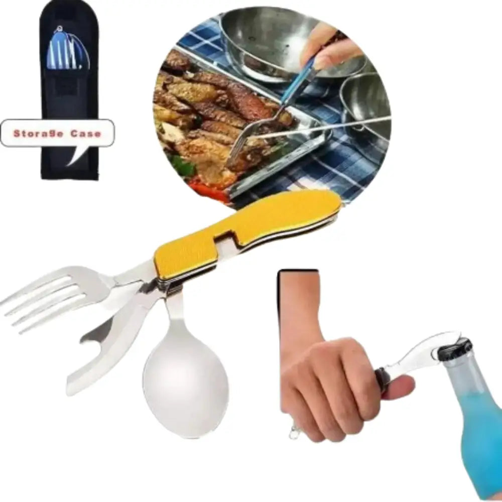 4-in-1 Folding Camping Cutlery Set - SS