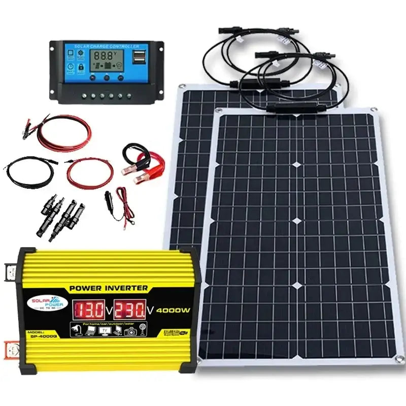 4000W Solar Panel & Inverter Kit 12V–220V - 2pcs 110V 60Hz Kit / Solar Panel - SS