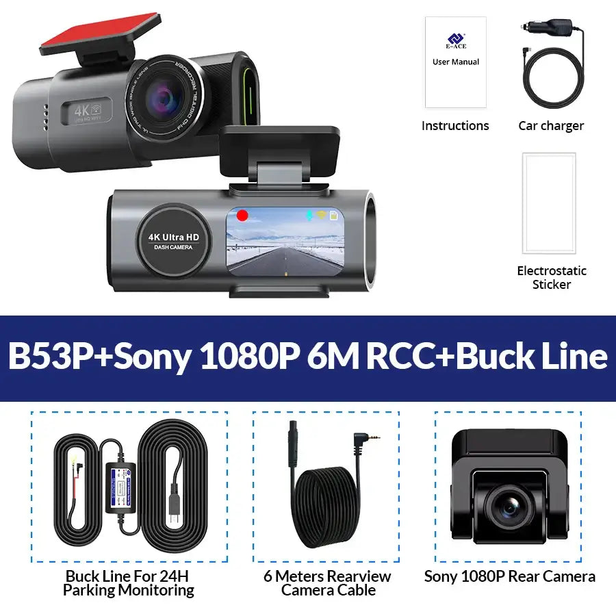4K UHD Dash Cam with WiFi & GPS (different sizes and models available) - B53P-6M RC-BL / 128GB / Dash Cam - HBC