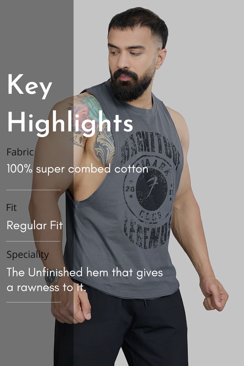 Magnitude Deep Arm Tank Grey