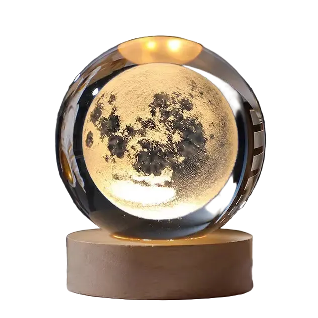 6/8Cm 3D Crystal Ball Planet Night Light - Moon / 6Cm Ball With Base