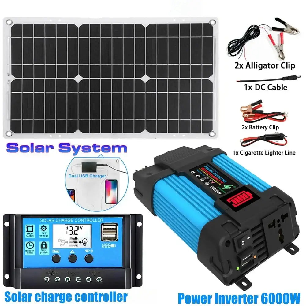600W Home & Outdoor Solar Power System - Blue 110V6000W / Solar Panel - SS