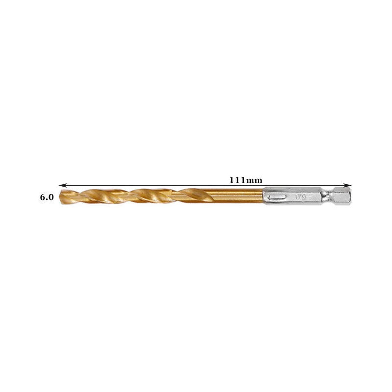 Titanium Twist Drill Bit Set – Hex Shank 1.5–6.5mm (available in single piece & all in one pack)