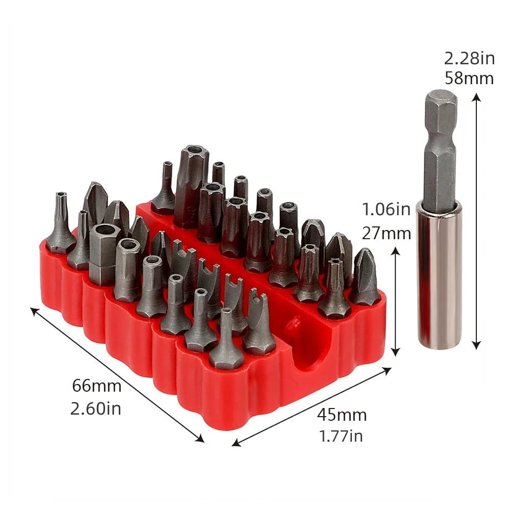 Tamper-Proof Security Bit Set with Magnetic Holder (33pcs)