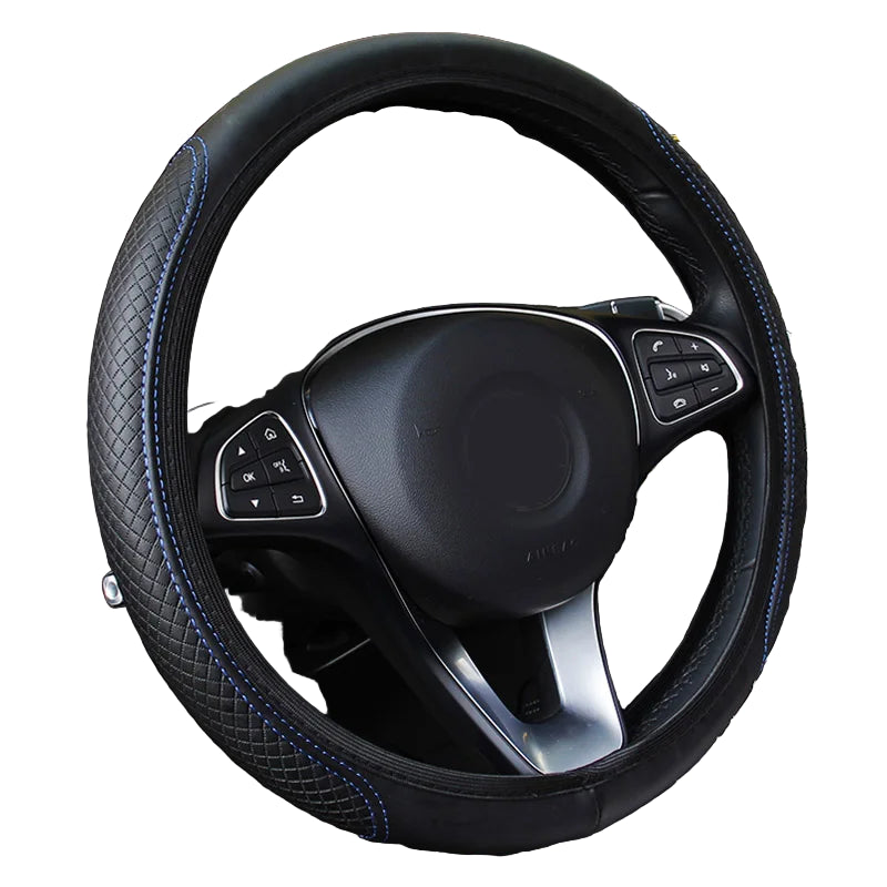 Universal 37/38cm Non-Slip Embossed Leather Car Steering Wheel Cover (3 colours available)