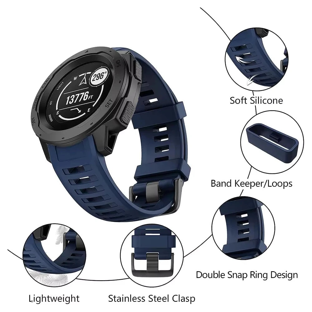 Soft Silicone Strap for the Garmin Instinct 1/2/Solar/Tactical Series (available in 5 colours)