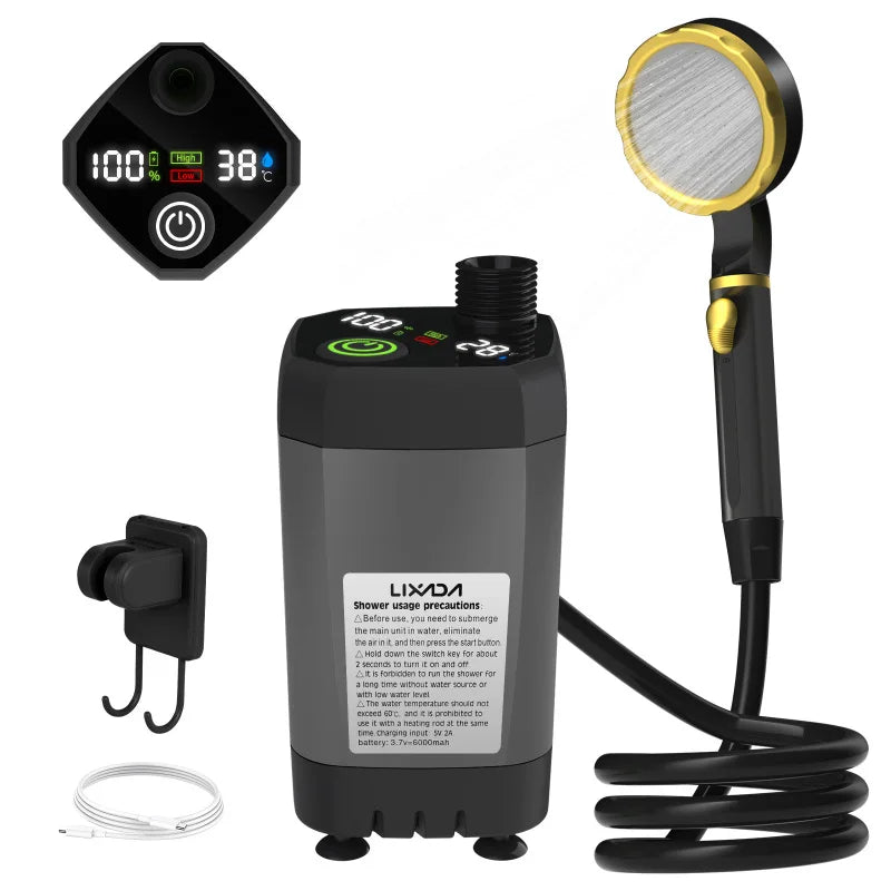 Portable Camping Shower Pump with Digital Display – 6000mAh (5 colours)