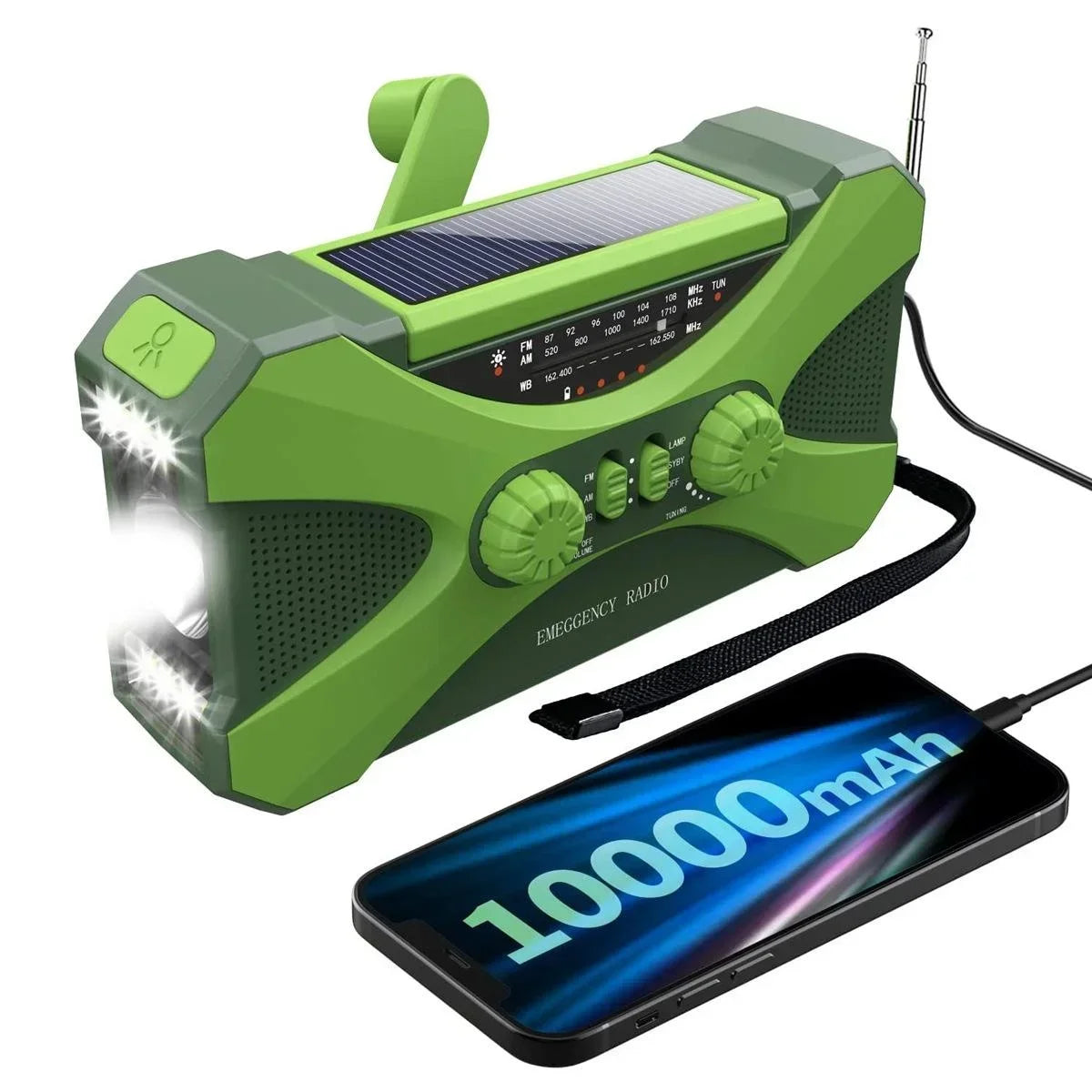 Multifunctional 10000mAh Solar Crank Radio (2 colours available)