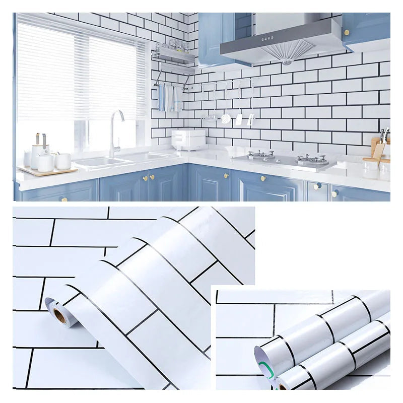 White Brick Waterproof Kitchen Cabinet Wallpaper – 40cm (5 different volumes available)
