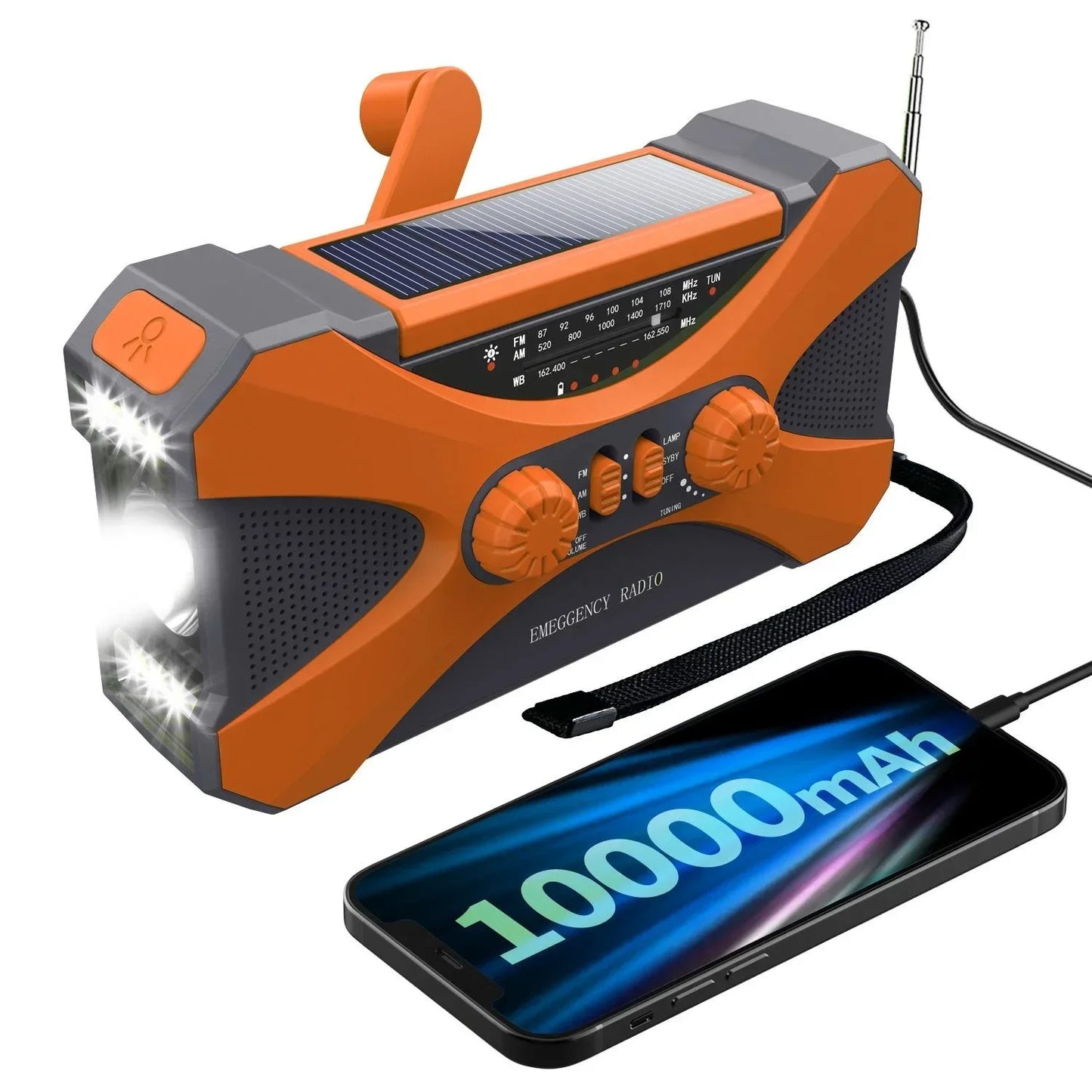 Multifunctional 10000mAh Solar Crank Radio (2 colours available)