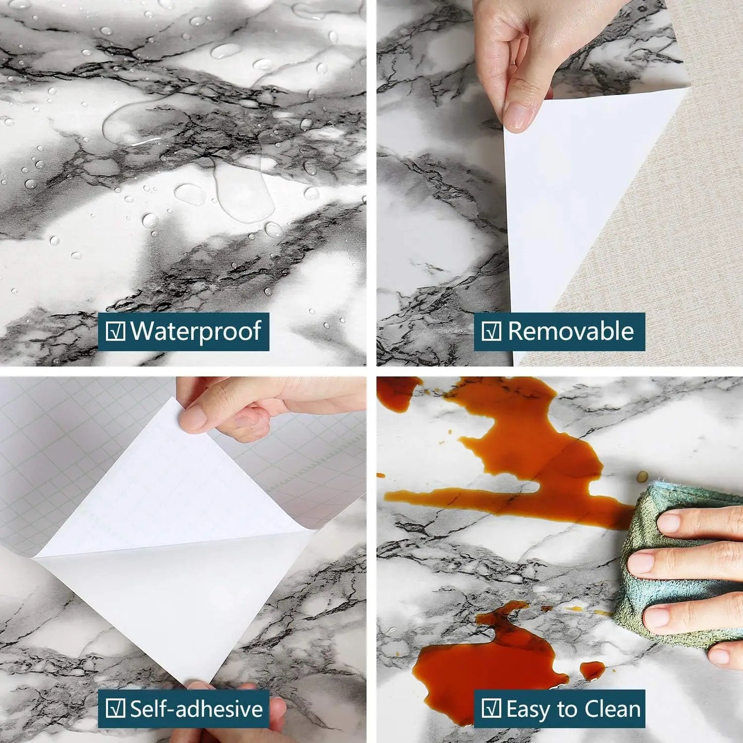 Vinyl Marble Wallpaper – Waterproof (8 designs available)