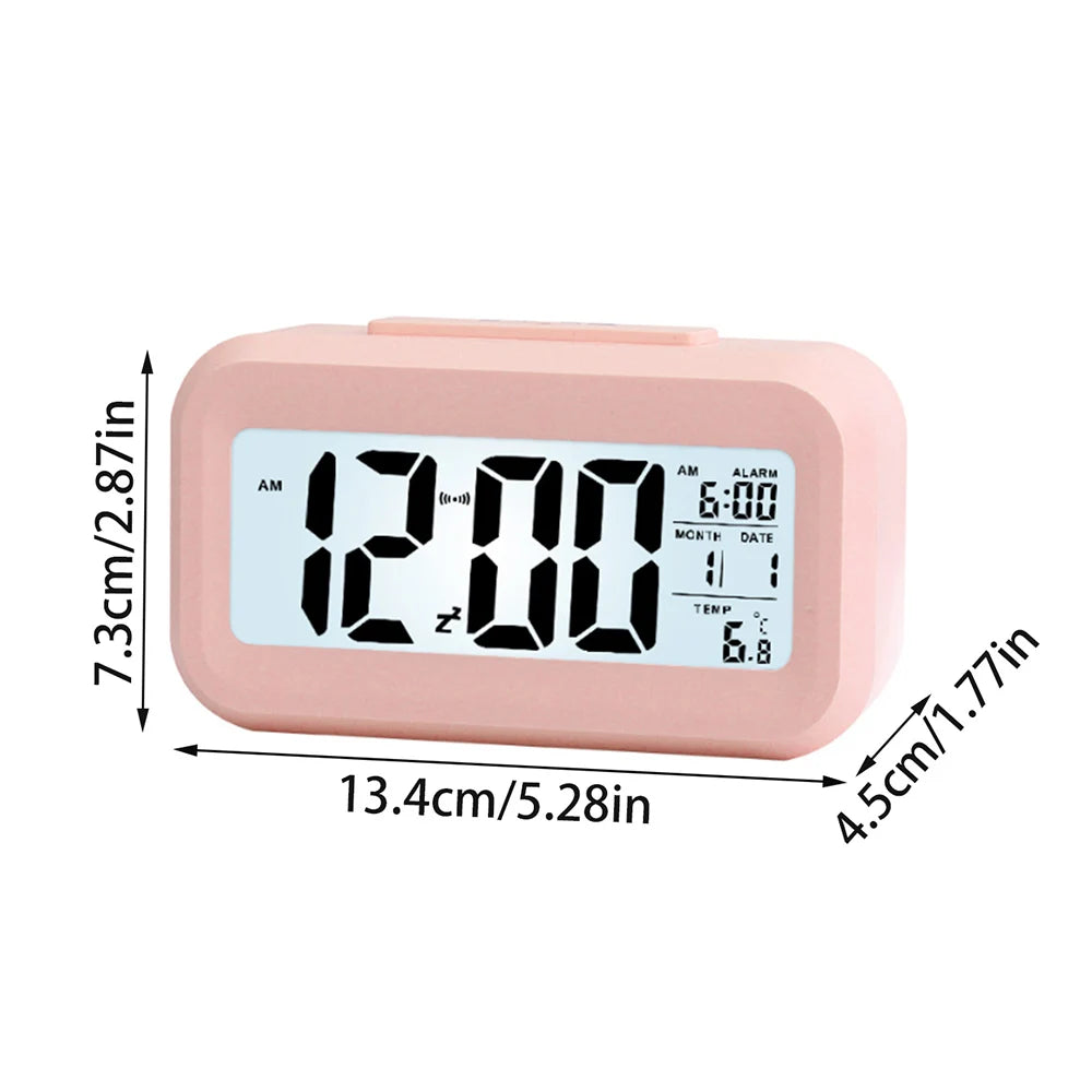 Digital Alarm Clock – Battery Operated with Indoor Temperature & Light Sensor Backlight (3 colors available)