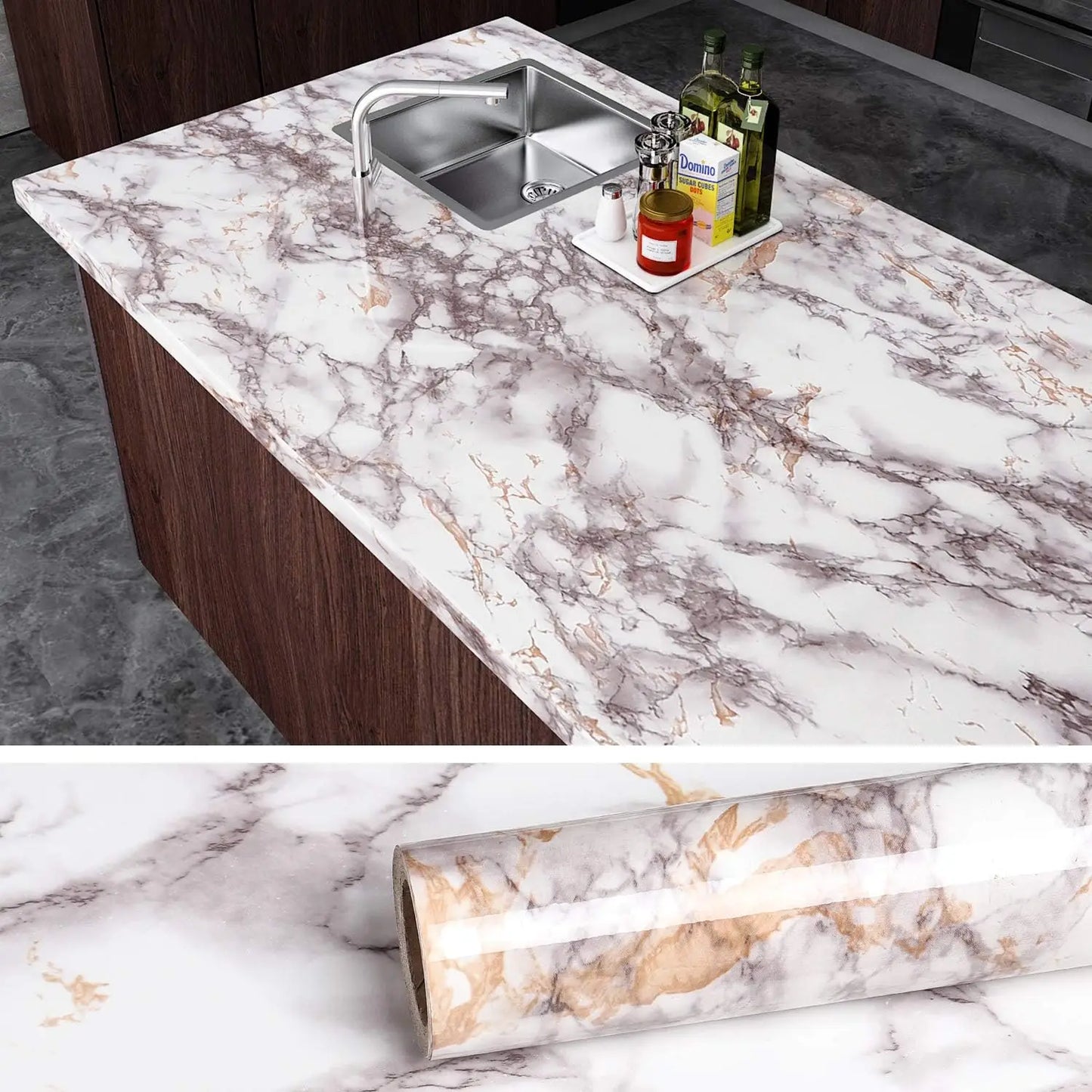 Vinyl Marble Wallpaper – Waterproof (8 designs available)
