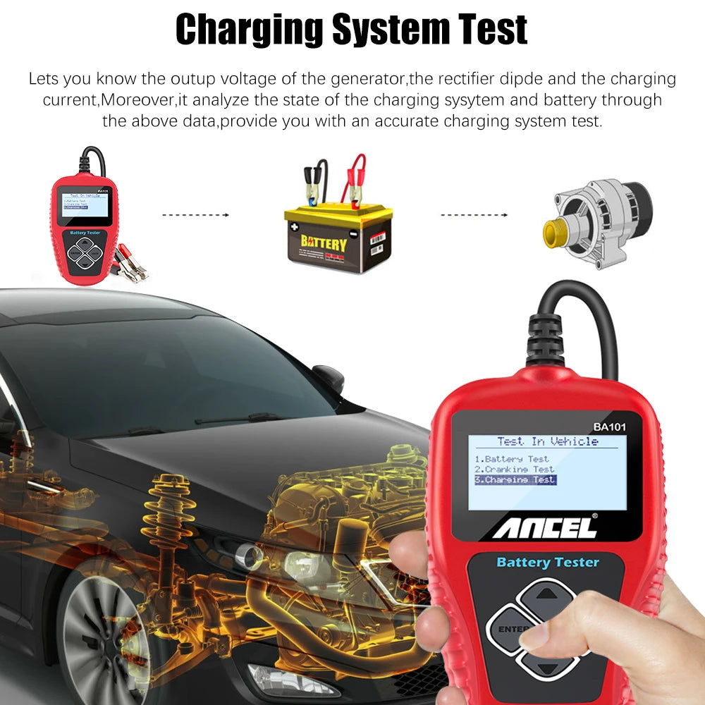 BA101 Car Battery Tester – 12V Load Analyzer (100–2000 CCA)