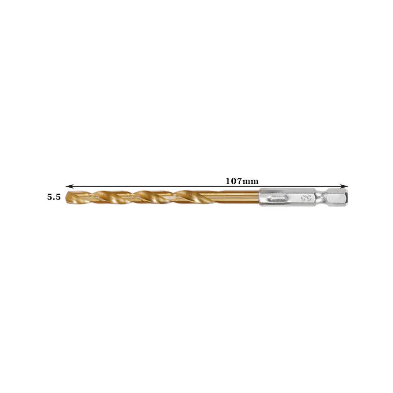 Titanium Twist Drill Bit Set – Hex Shank 1.5–6.5mm (available in single piece & all in one pack)
