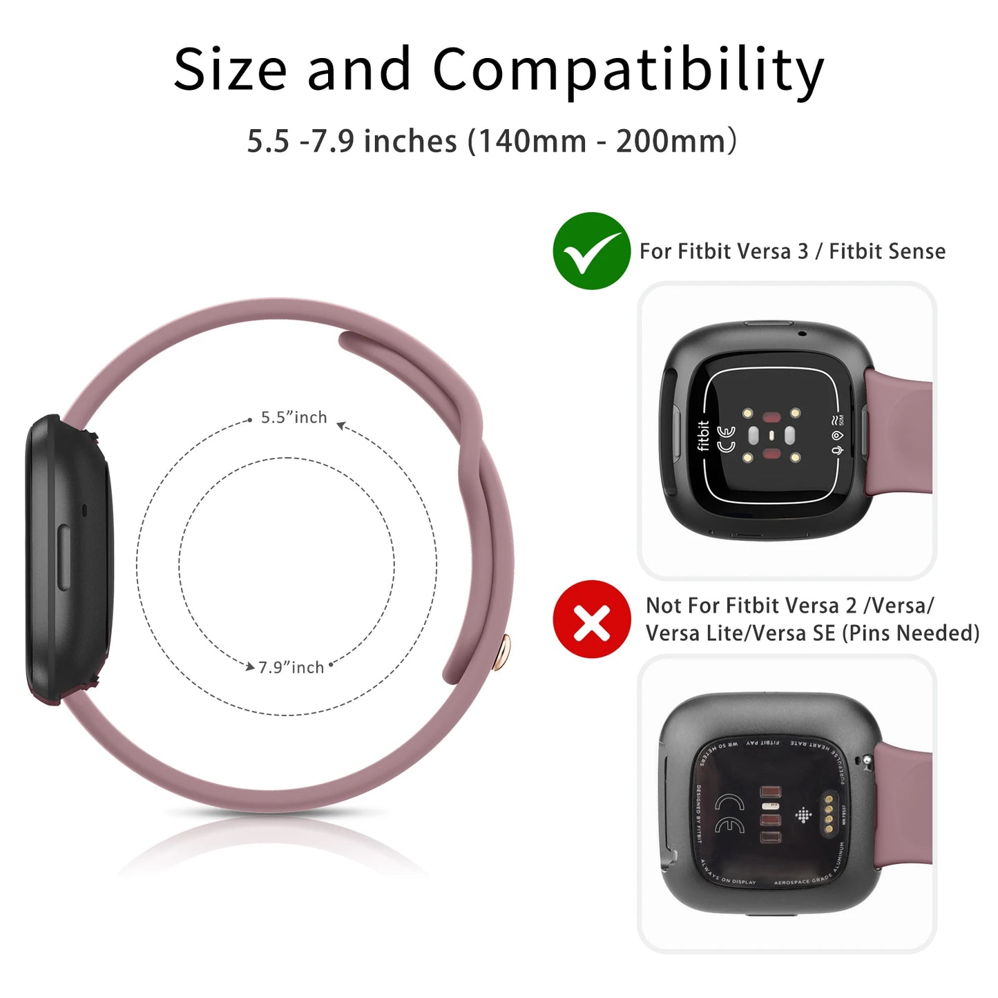 Silicone Watch Band for Fitbit Versa 2 (available in 17 colours)