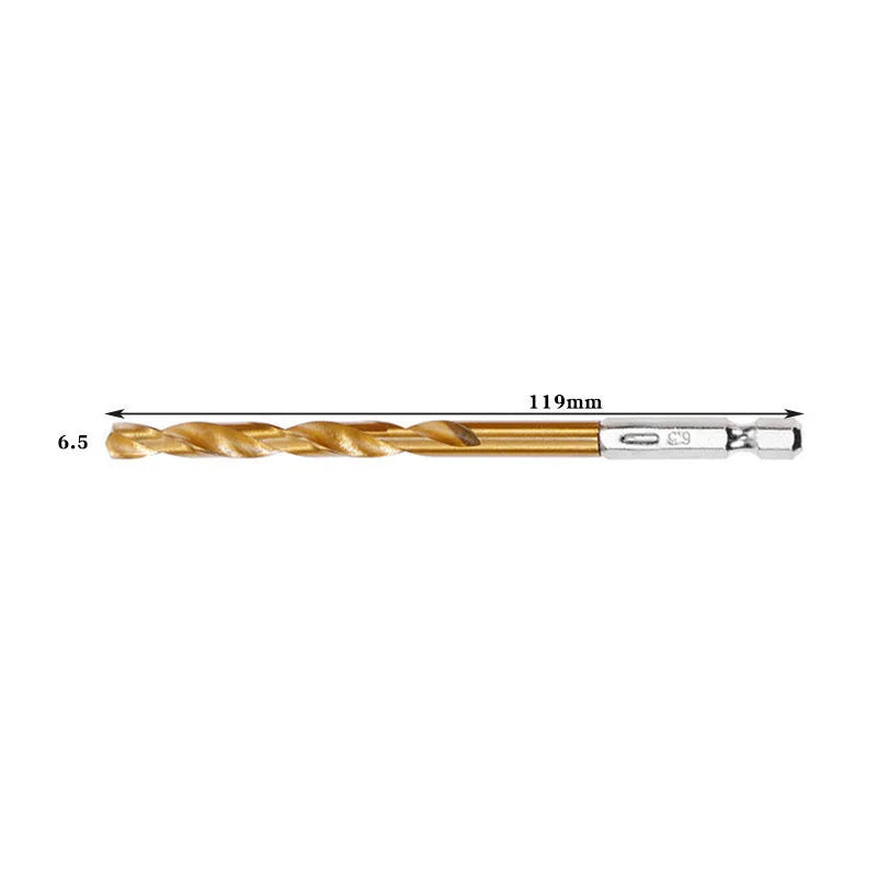 Titanium Twist Drill Bit Set – Hex Shank 1.5–6.5mm (available in single piece & all in one pack)