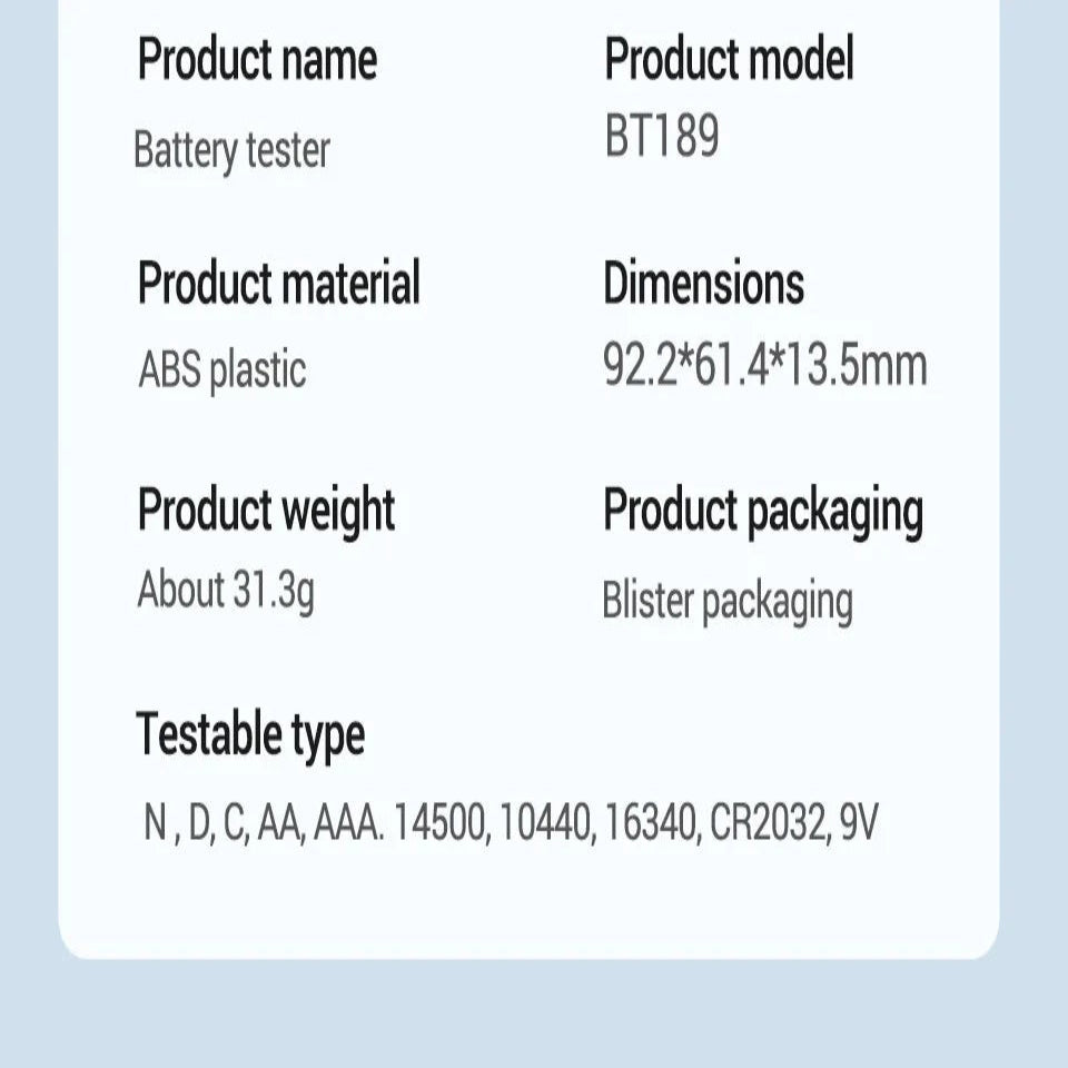 Universal Battery Tester for AA/AAA/C/D/9V/1.5V/3V (2 colours available)