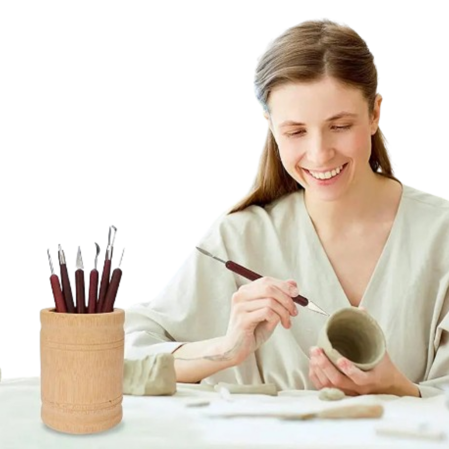 Wooden Pottery Clay Sculpting Tool Set (6 piece)